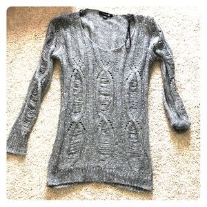 Light Gray Distressed Sweater With Light Sequins